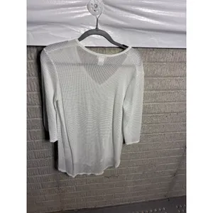 Jordan Taylor White Mesh V-Neck Top 3/4 Sleeve Knit Cover Up Womens S thumbnail 3