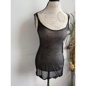 Victorias Secret Black‎ Sheer Mesh Script Print Chemise Side Cut Out Lace Trim S thumbnail 4