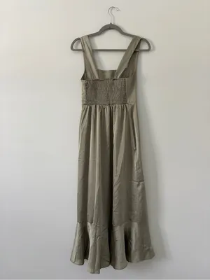 Show Me Your Mumu Claire Midi Boho Dress Moss Green Luxe Satin S thumbnail 6