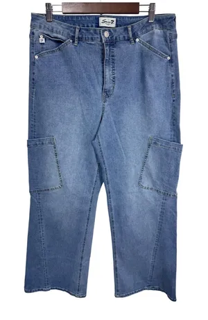 Seven7‎ Size 14 Wide Leg Cargo Jeans Y2K Utility Denim Light Wash Boho thumbnail 1