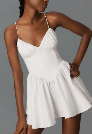 Good American Corset V-Neck Poplin Babydoll Mini Dress/Tunic, Size S thumbnail 3