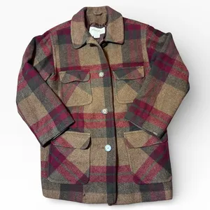 Vintage Eddie Bauer Women Plaid‎ Wool Blend Barn Chore Jacket Medium Oversized thumbnail 1