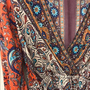 Free People Wrap Peplum Blouse in Brown and Orange Long Flared Sleeves thumbnail 5