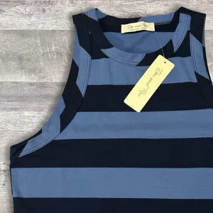 Doe and Rae NEW Blue Striped Racerback Tank Top Womens S Cotton Stretch thumbnail 3