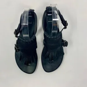 Hunter Original‎ Fringe T-Bar Leather Sandals Black thumbnail 4