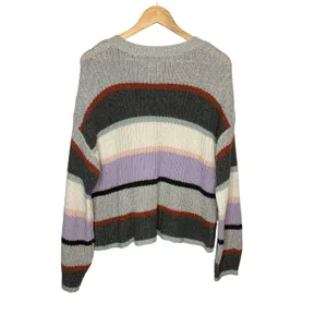 American Eagle Striped Sweater‎ Womens Medium Gray Multi Colorblock Knit Boho thumbnail 5