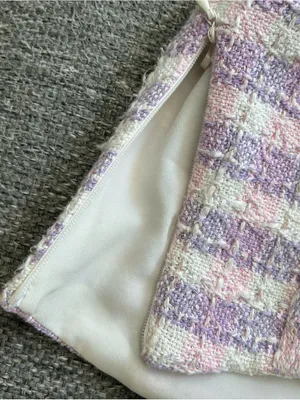 Zara Pink Lavender Tweed Strapless Crop Top - Built in Bra | Size Medium thumbnail 3