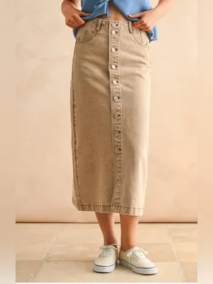 NWT SoMe Neutral 90s Button Front Washed Cotton Midi Denim Skirt size small thumbnail 2