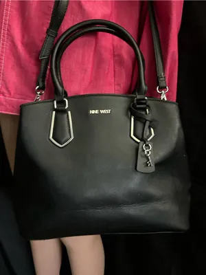 Nine West Black Pebbled Satchel Shoulder Bag Removable Crossbody Strap thumbnail 3