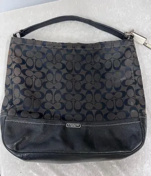 Coach Signature Hobo Bag in Black/Brown signature print canvas monogram pattern thumbnail 1