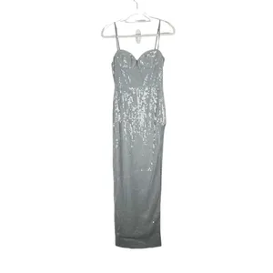 Sau Lee Opal Gown Maxi Dress Gray Sequin Size 2 NWT thumbnail 3