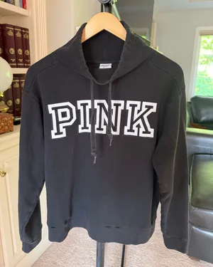 Victoria's Secret Pink Pullover High Neck Drawstring Logo Black Sweatshurt thumbnail 1