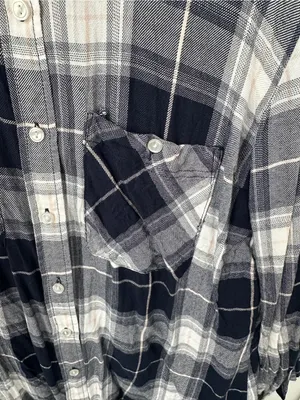 Sanctuary Women’s Navy & White Plaid Button-Up Roll Tab Shirt Size Large thumbnail 4
