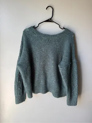 Old Navy XL Green Cable Knit Sweater Women’s Chunky Cozy Crewneck Pullover thumbnail 5