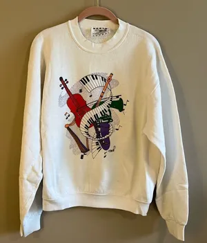 American Vintage ✨ Vintage Wendelline White Music Crewneck Sweatshirt Large‎ thumbnail 1