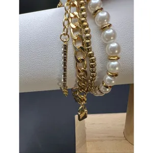 New Laundry by Shelli Segal Gold Toned Chain and Faux Pearl 4 Layering Bracelets thumbnail 6