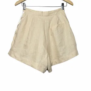 Anthropologie Mon Renn Coast Linen Shorts S Pleated Tan Open Side Ric Rac thumbnail 5