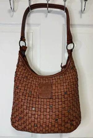 HARBOUR 2nd Braided leather shoulder bag Tuula model from in cognac color thumbnail 1