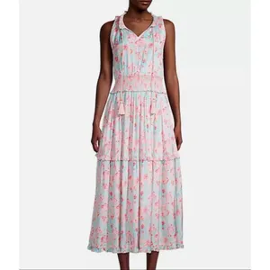 Roller Rabbit Amandine pink floral smocked waist size small thumbnail 2