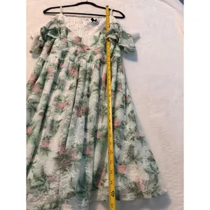 Disney Princess Floral Lace Cold Shoulder Dress XL Green Pink White Crochet Trim thumbnail 7