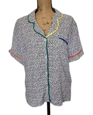 Room Service Button Up‎ Pajama Top White Multicolor Leopard Print Size Small thumbnail 1
