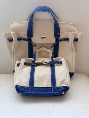 Boatkin Large & Mini Canvas Boat Tote Bag Navy Blue with Silver Belted closure thumbnail 2