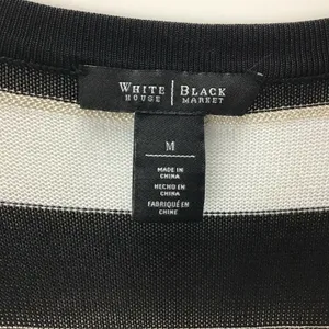 White House Black Market Cardigan Women Medium Black White Striped Metallic‎ thumbnail 7