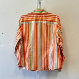 Y2K Coldwater Creek Large Orange Green Striped Cotton‎ Button Down Shirt H33599 thumbnail 2