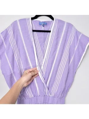 Paradised Merri Wrap Effect Stripe Jumpsuit XS Purple Beach Coverup Cotton thumbnail 8