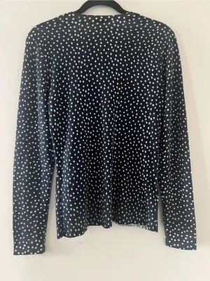 Ann Taylor Silk Cashmere Navy Blue Polka Dot Button Up Cardigan Small Teacher thumbnail 5