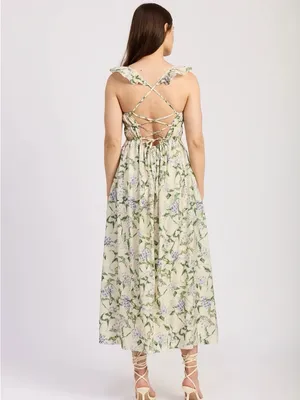 En Saison Charleston Floral Ruffle Midi Dress Natural Indigo NWT M thumbnail 2