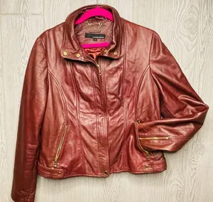 Wilson's Leather brown / red long sleeve soft jacket coat genuine leather large thumbnail 4