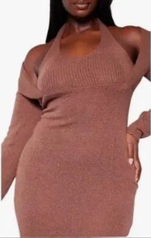 NEW Halter Sweater Dress XL Pretty Little Thing in Chocolate Camel Brown Plus size thumbnail 9