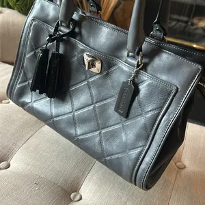COACH Chelsea Carryall Purse‎ Pleated Grey Patent Black Leather Tassel thumbnail 6