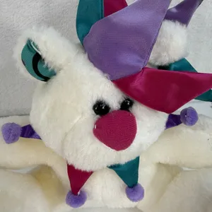 Vintage Cloud 9 Jester‎ Joker White Teddy Bear Stuffed Animal Plush Toy 9" thumbnail 3