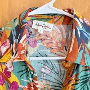 Panama Jack Tropical Floral Linen Blend Tie Front Button Down Shirt Women Medium thumbnail 2