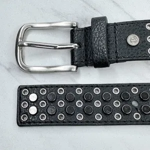 Studded Black Faux Leather Grommet Belt Womens Size Large (L) ✨ thumbnail 6