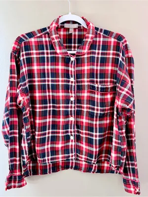 J.Crew Plaid Pajama Flannel Set Women Small Red Navy Blue Cotton NWOT thumbnail 6