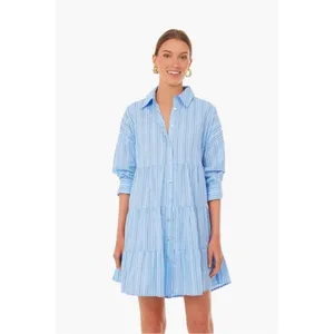 Tuckernuck Pomander Place Shades of Blue Stripe Tiered Cara Dress long sleeve S thumbnail 2