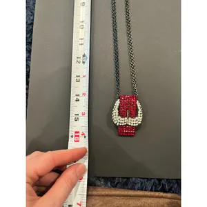 Vintage 80s Punk Bedazzled Belt Buckle Chain Necklace thumbnail 2