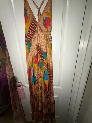 Indian Silk Bohemian Halter Maxi Dress thumbnail 5
