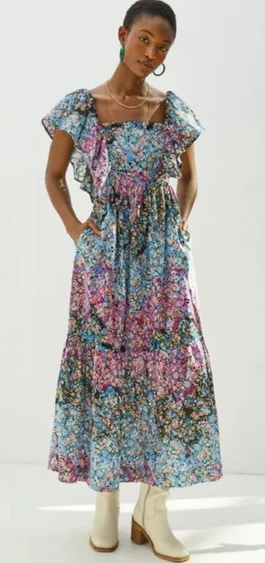 Anthropologie Clementina Eyelet Maxi Dress Women’s Sz. XS thumbnail 1