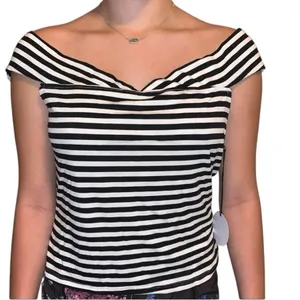 NWT About‎ Us Black & White Striped Off-Shoulder Top thumbnail 1