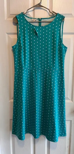 NWT Talbots Teal Polka Dot Sleeveless A-Line Dress Size Large thumbnail 1