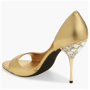Alluria Crystal Heel Sandal Jeffrey Campbell Size 9 Gold Jeweled Peep Toe thumbnail 1