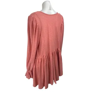 Free People Don't Call Me Baby Pink Smocked Long Sleeve Peplum Blouse Top Size M thumbnail 2