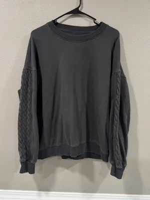 Aerie Crewneck Crochet Sleeves Oversized Sweatshirt thumbnail 1