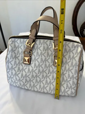 Michael Kors White & Beige Logo Satchel with Gold Hardware thumbnail 12
