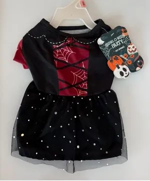 Halloween nwt Spiderweb size Xs pet dog cat Dress - Black & Burgundy costume thumbnail 1