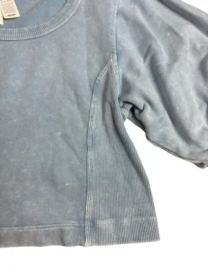 Aerie Seams Right Puff Sleeve Oversize Crop Shirt NEW thumbnail 4